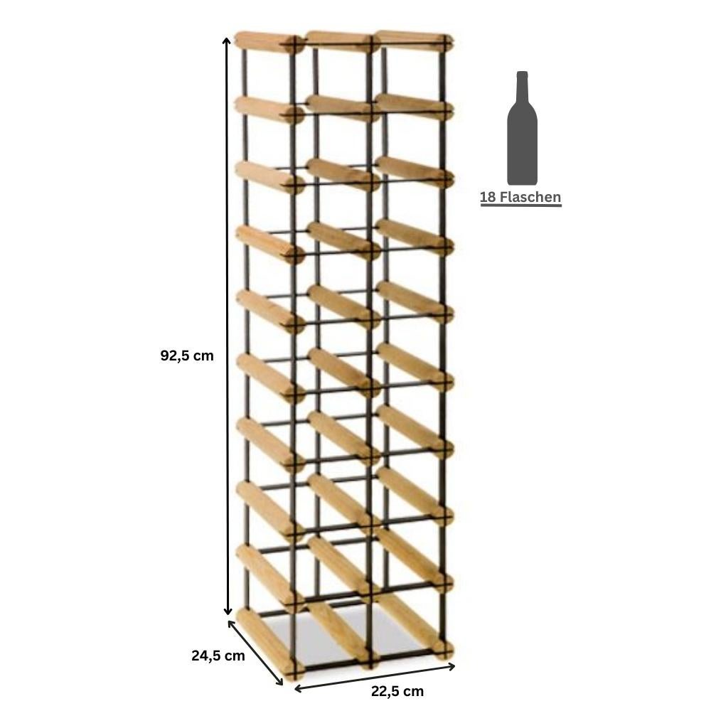 PROREGAL Modulair Wijnrek Vinotega Mod Metaal HxBxD 92,5 x 22,5 x 24,5 cm 2 x 9 Flessen Massief grenenhout Bruin Geolied