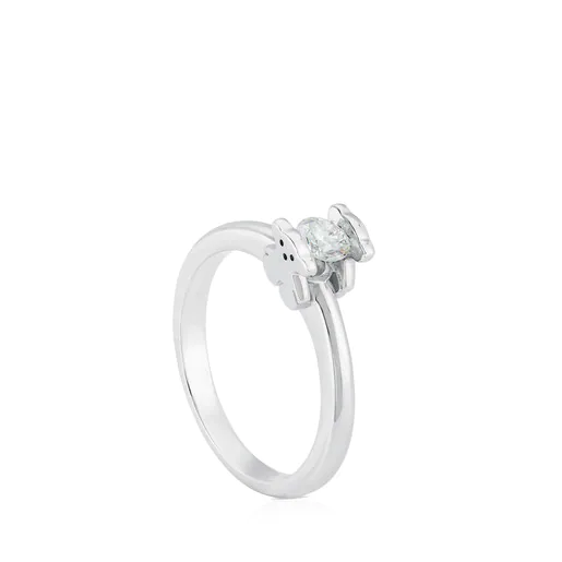 Solitário em ouro branco com motivo de urso cravejado de diamantes Sweet Diamonds