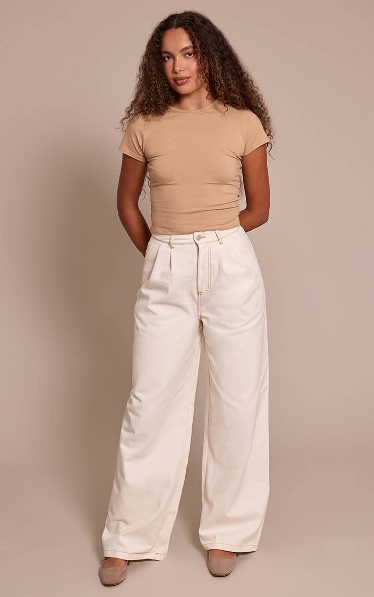 Ecru Jean Large Plissé Taille Haute