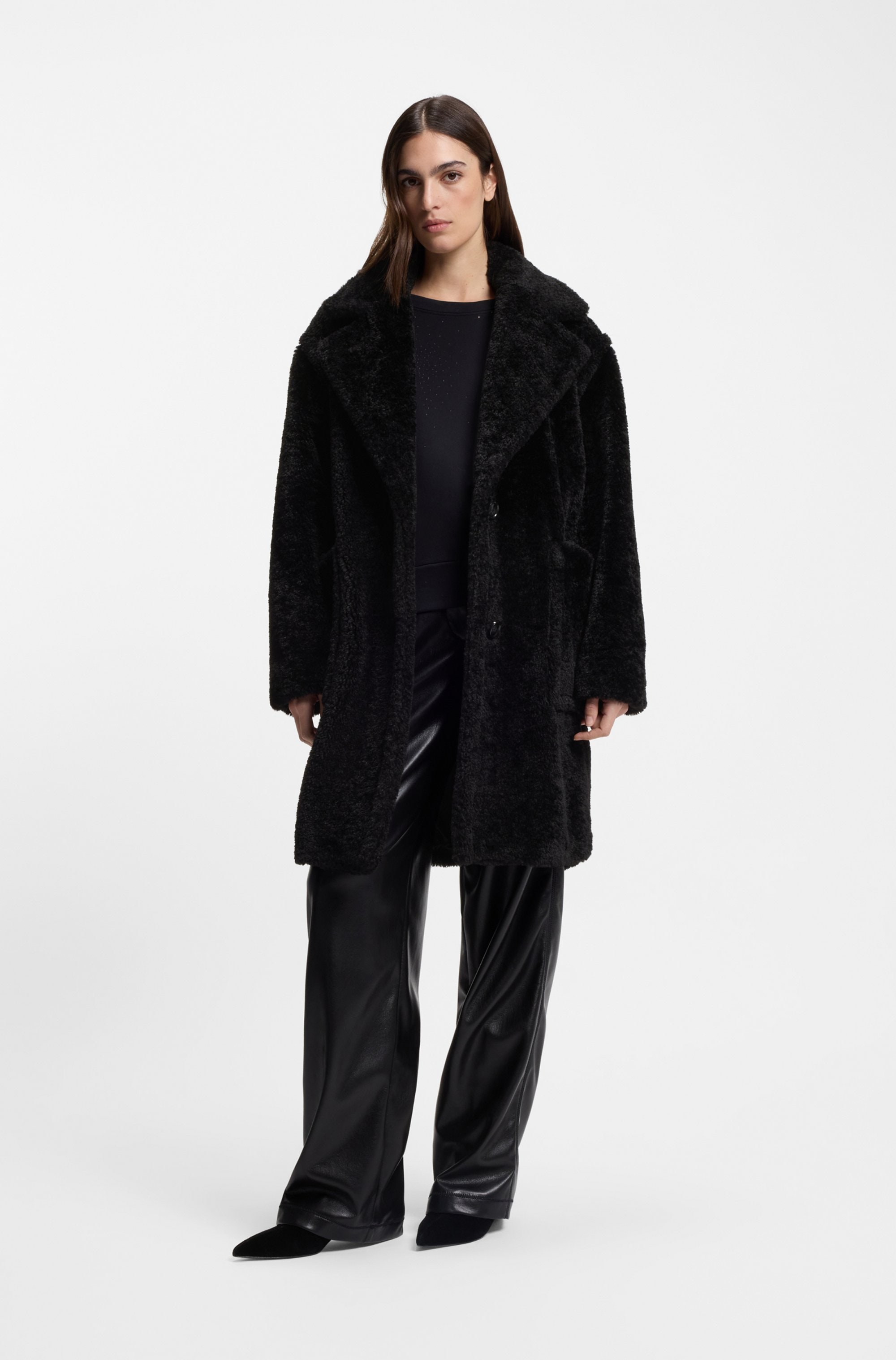 BOSS ORANGE Kurzmantel »Catedy Premium Damenmode«, aus softem Teddy, Relaxed Fit