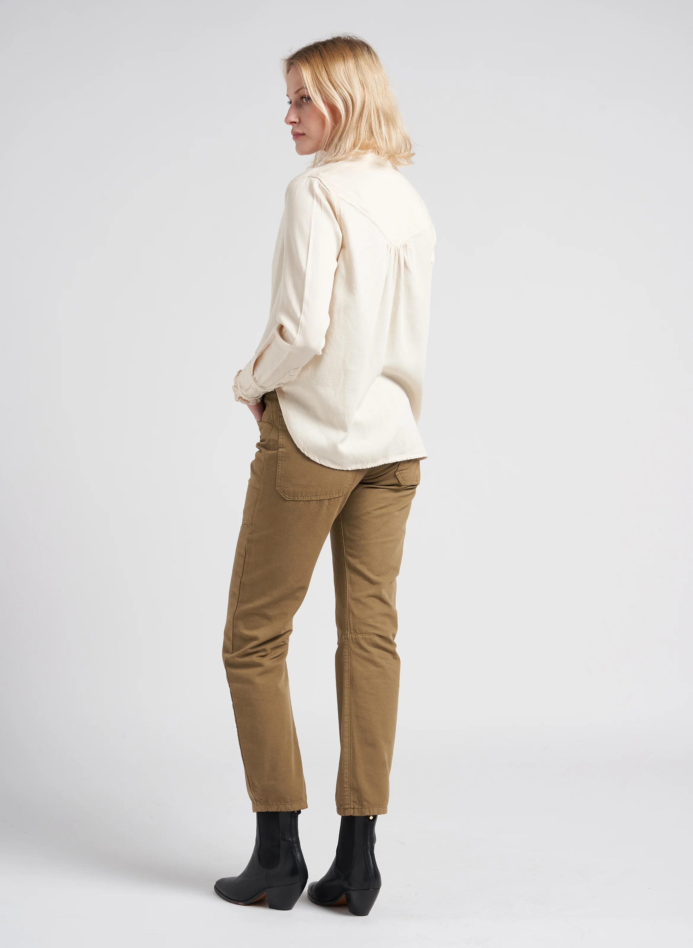 SEAN - Jean droit taille haute en coton | Kaki