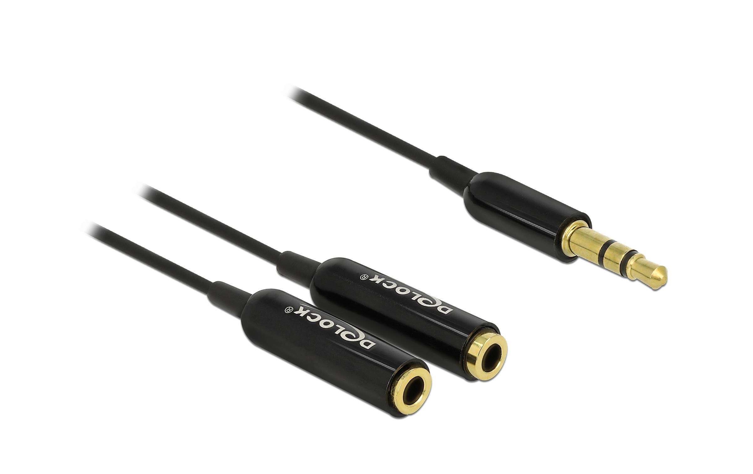 Audio-Kabel Klinke 3.5 mm, male – female, 0.25 m SchwarzDelock Kabel Audio Splitter Klinkenstecker 3.5 mm 3 Pin > 2 x Klinkenbuchse 3.5 mm 3 Pin 25 cm