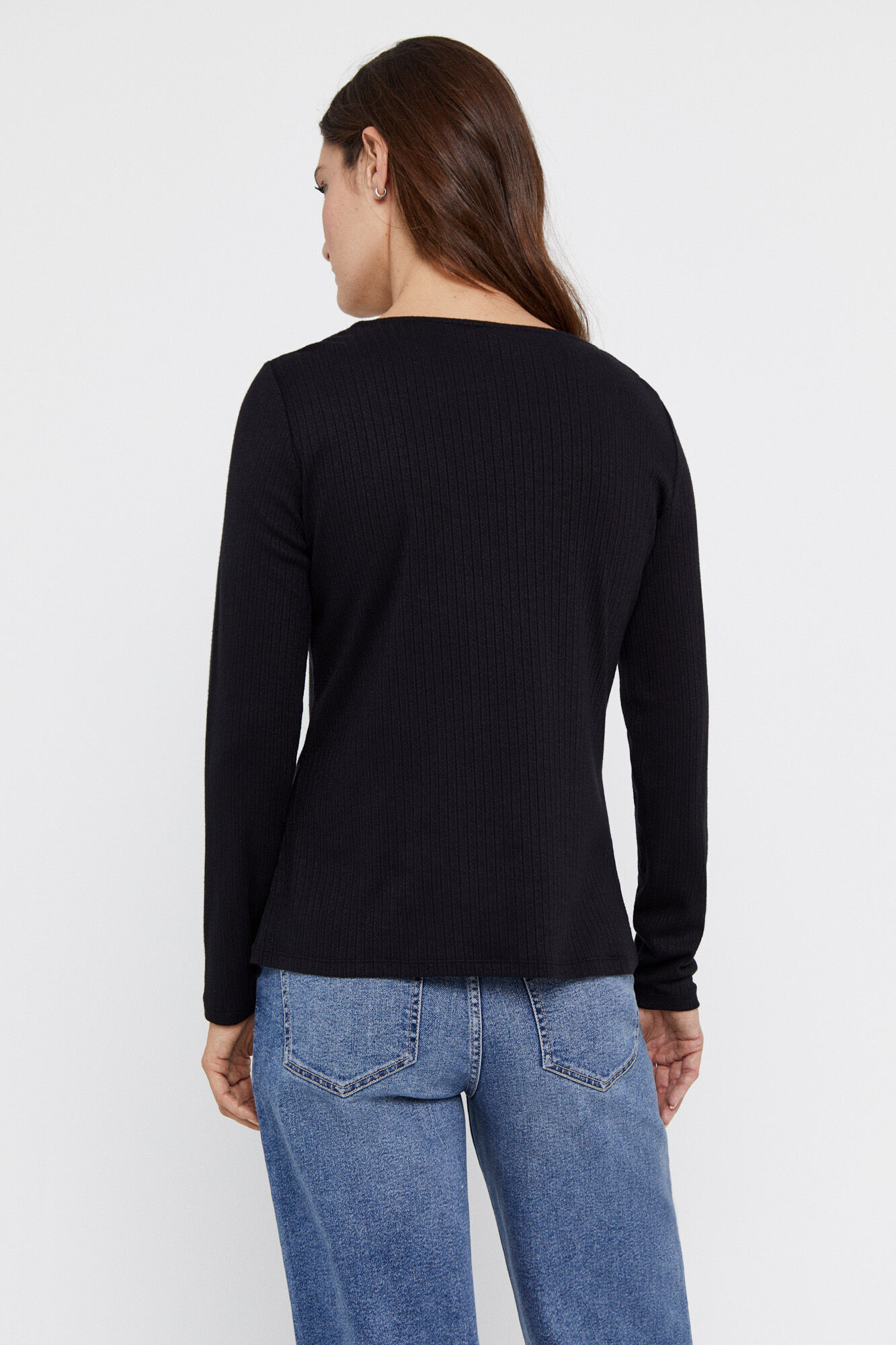 Blusa de tricô com decote coração - Preta