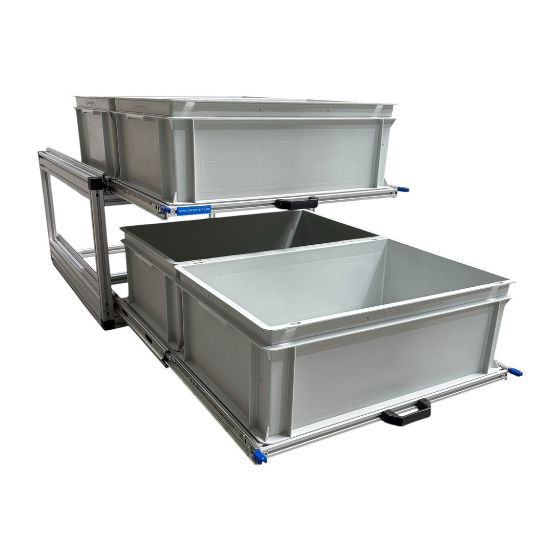 Aluminium dubbel schuifplateau met 4 open bakken - 80 x 60 cm