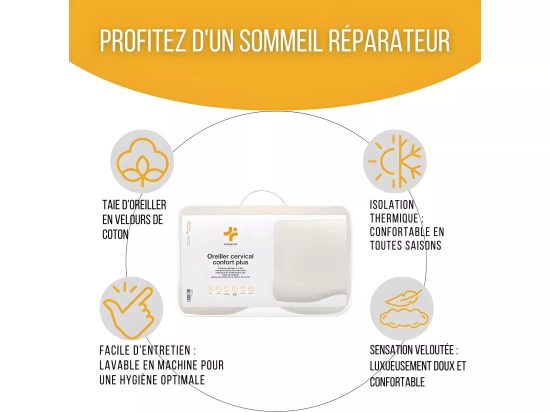 Oreiller Ergonomique Cervical en Mousse à Mémoire - 54x33x10 - CONFORT PLUS