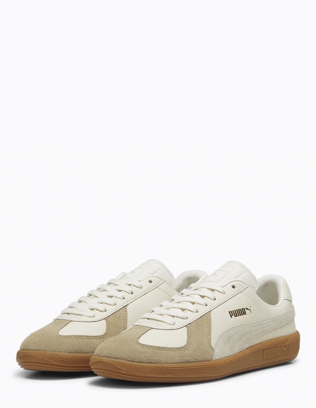 puma Baskets Homme Army Trainer Blanc/Marron/Beige Cuir