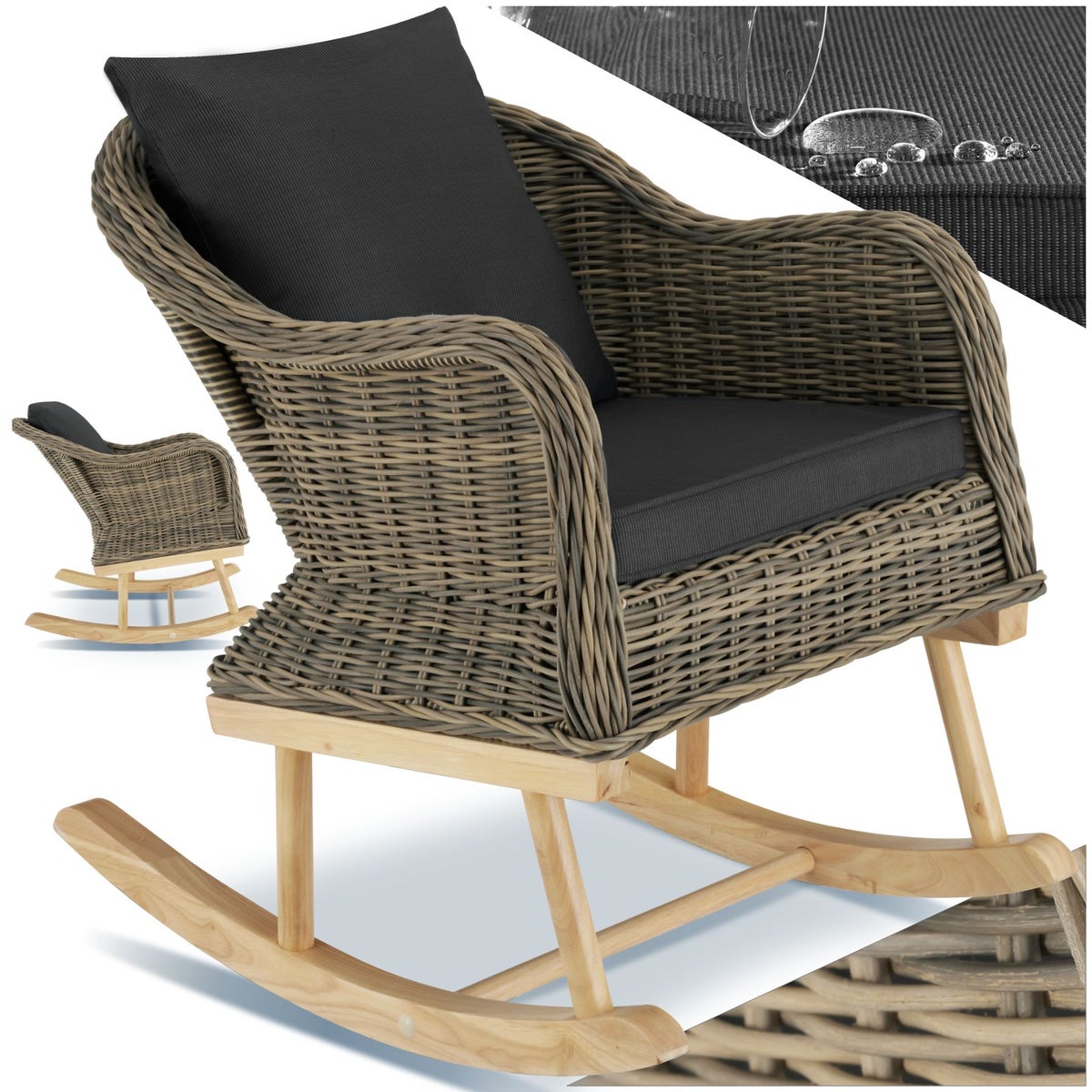 tectake Rovigo rotan schommelstoel, natuurlijk imitatieweefsel met aluminium frame, 57,5 x 85 x 73 cm