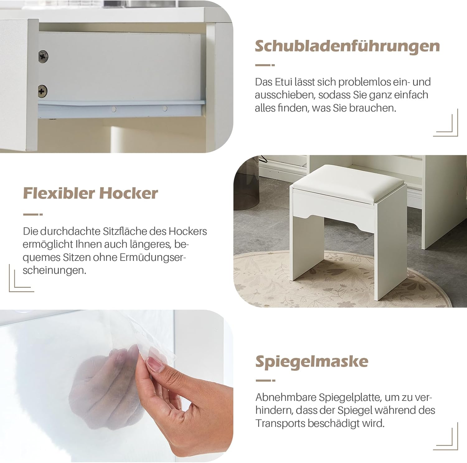 TUKAILAI Schminktisch mit Beleuchtung, Weiß Kosmetiktisch mit Schiebespiegel, Großer Schublade & Regalen, Frisiertisch Schmal mit Hocker 60x40x130cm