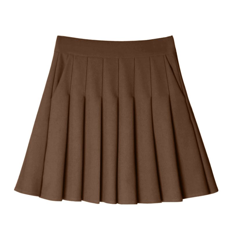 Woohan - Hoge taille effen mini geplooide rok