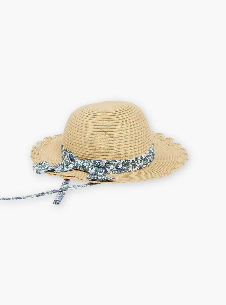 Chapeau de paille à volants avec bande à fleurs
