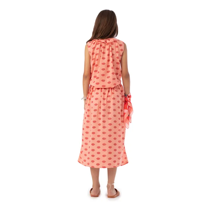 Piupiuchick Jupe Poches Lips Coton Bio | Rose pêche