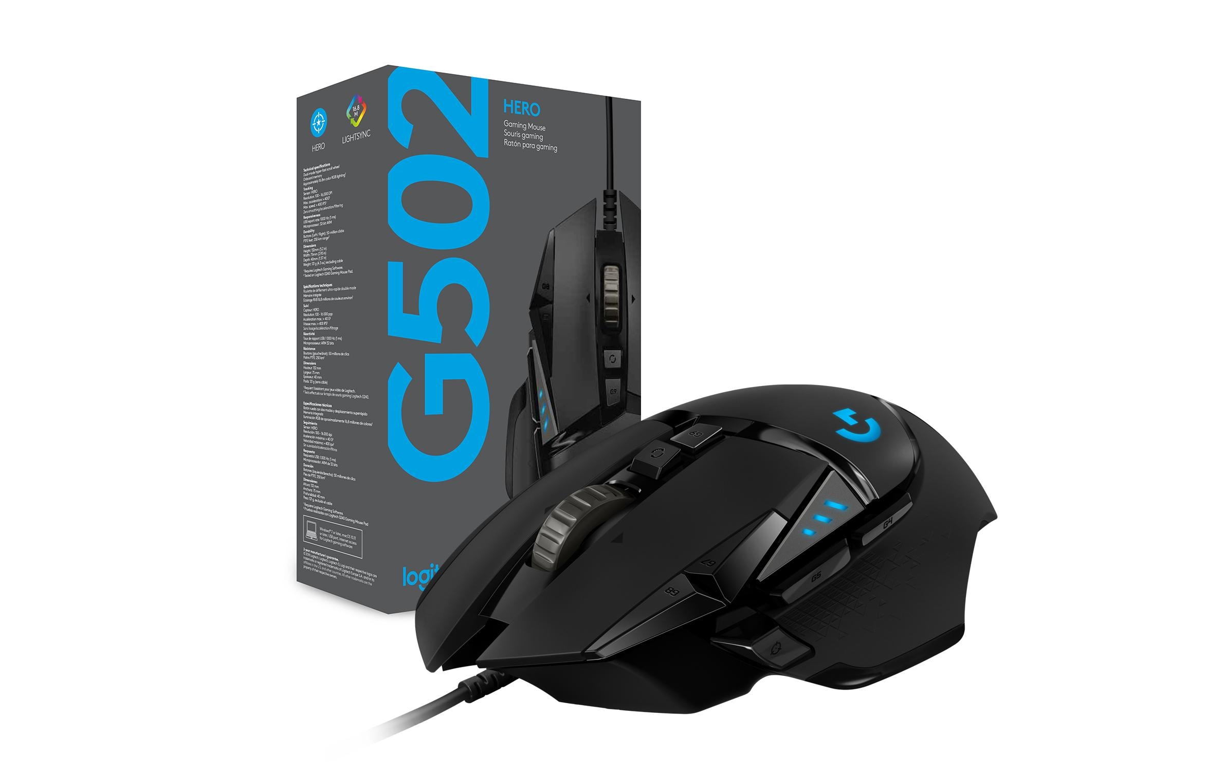 Gaming-Maus G502 HEROHochpräzise Gaming-Maus mit justierbarem Handling und RGB-Beleuchtung