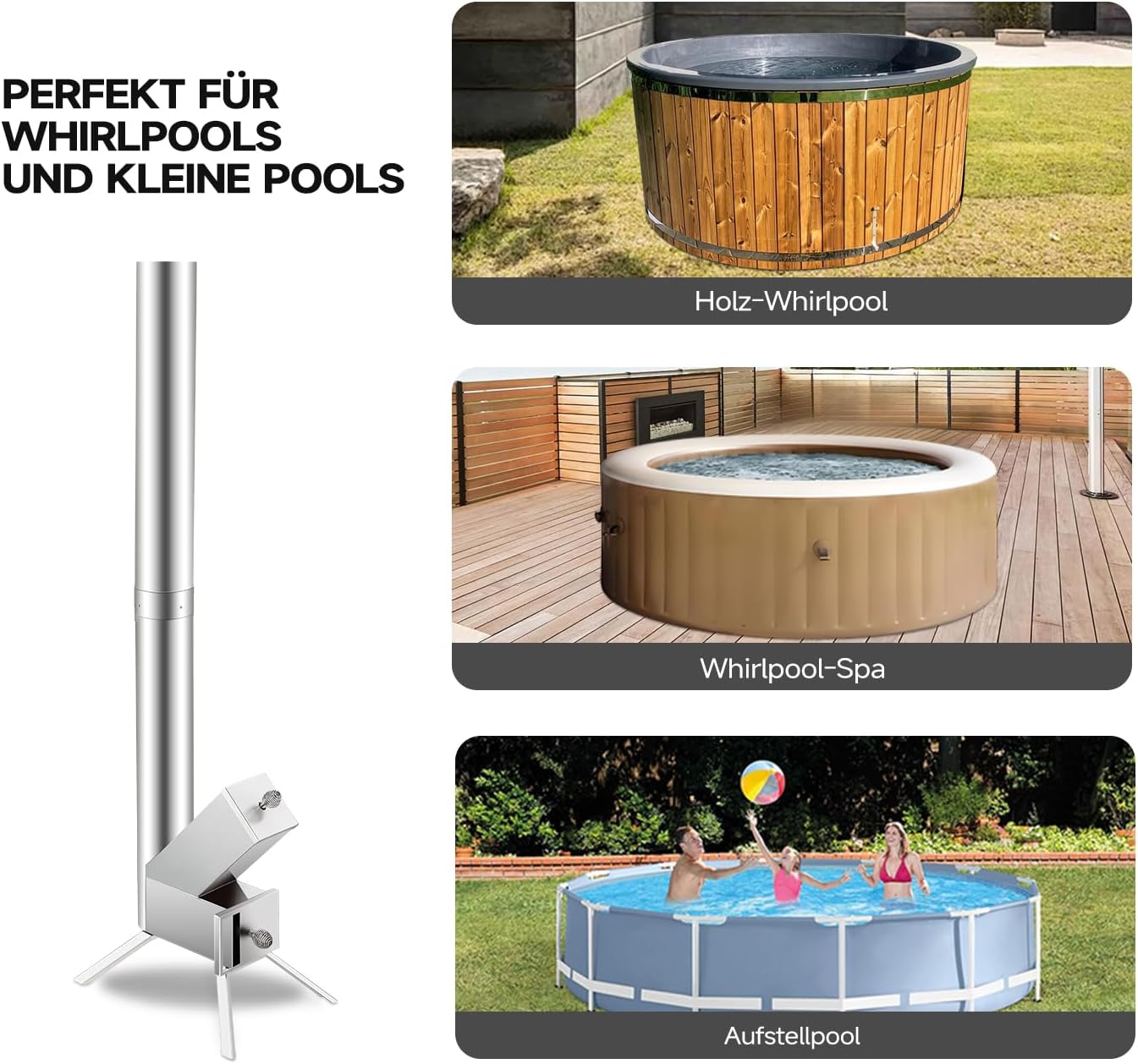 ECO POOLTECH Poolheizung Holz, Wärmepumpe Pool mit Brennholz aus Titan Outdoor Warmwasser Wärmepumpe für Kleiner Pool, Badewanne, Whirlpool Poolheizung Holzofen
