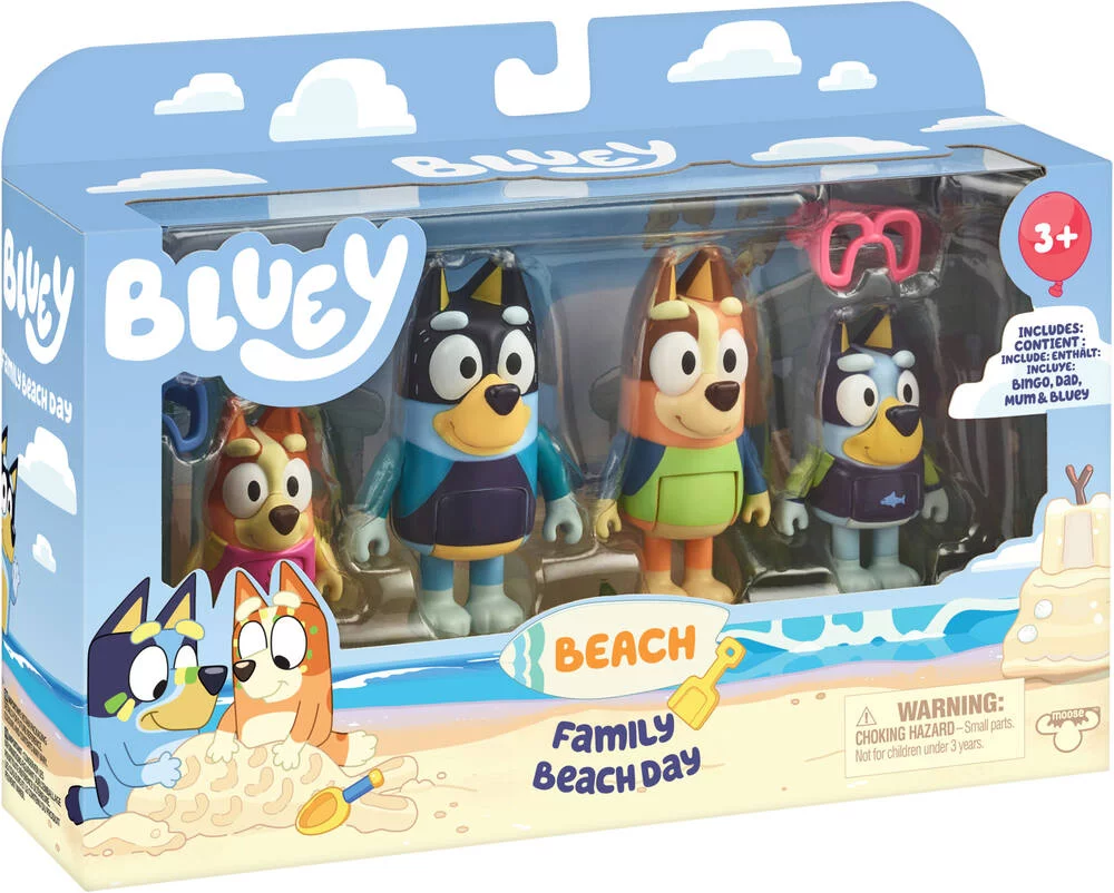 BLUEY - LA FAMILLE A LA PLAGE - 4 FIGURINES