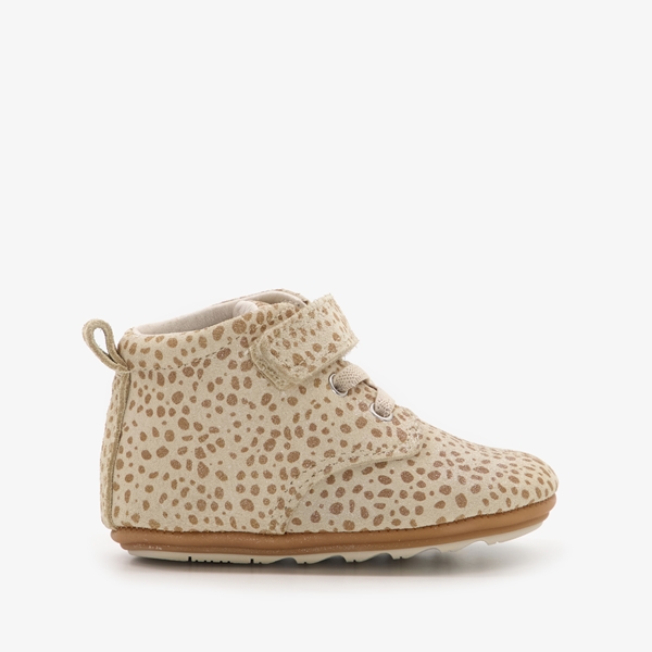 Groot leren babyschoenen beige met stippenprint