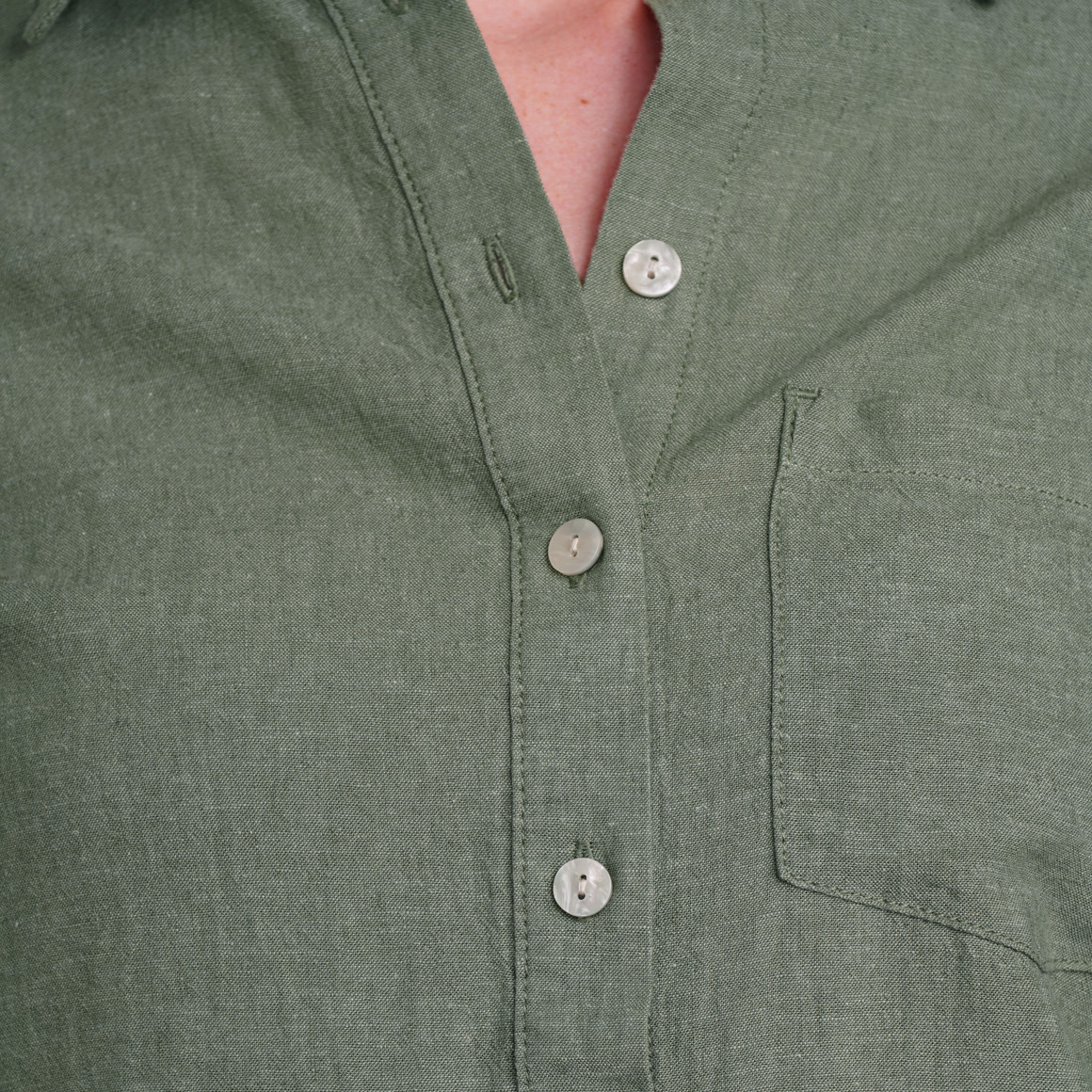 Gina Benotti Damen Leinen-Bluse mit Brusttasche dunkelgrün