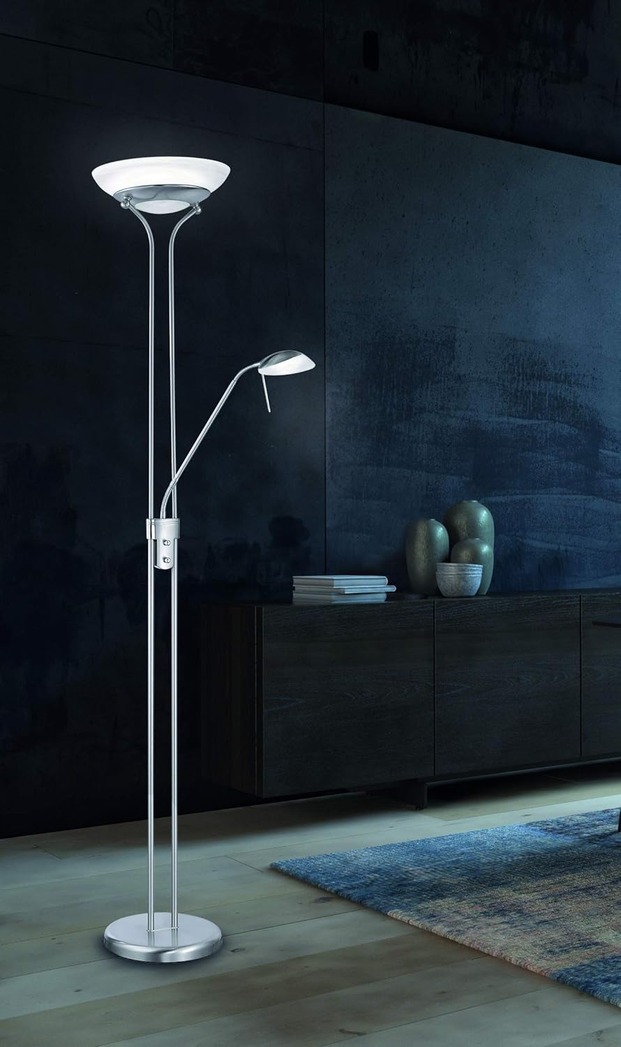 Fischer & Honsel Stehleuchte Pool TW 1x LED 28,0 Watt inkl. 1x LED 5,0 Watt, nickelfarben, 3 Stufen CCT, stufenlos dimmbar, Flexarm, 40075, 32 x 32 x 182 cm (LxBxH), 3500 lm, 2700 K / 3350 K / 4000 K