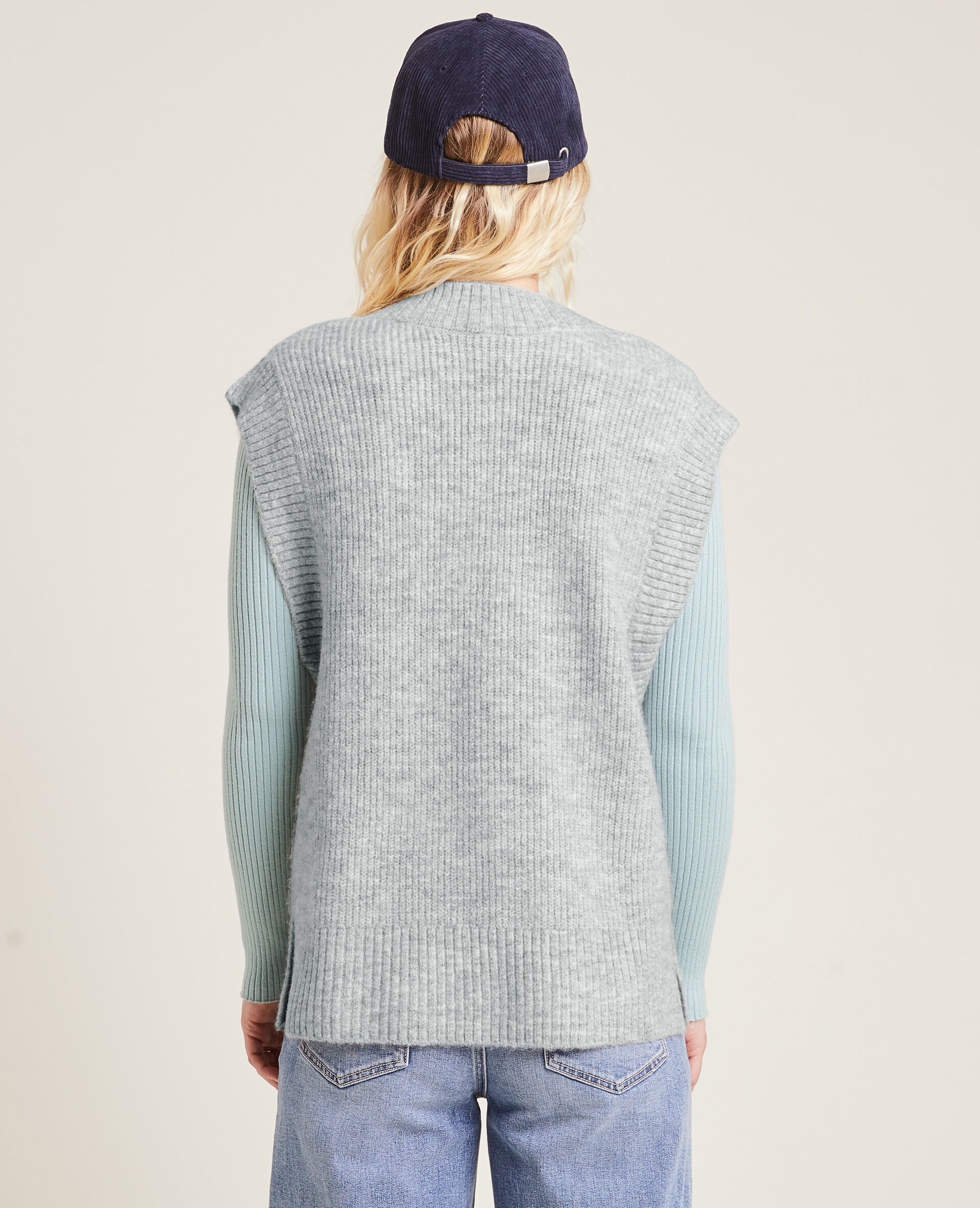 Pull sans manches oversize - Gris chiné