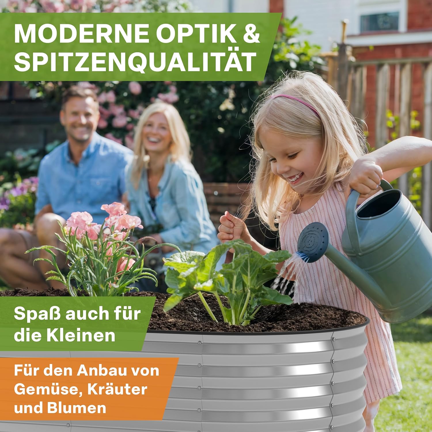 TTL GARDEN 400x80x45cm Spirit XXL Metall Hochbeet Silber - Stahl rostfrei verzinkt Wellblech ovale Form sehr groß stabil & wetterfest Garten Beet für Gemüse Kräuter Blumen Gartenbeet Gemüsebeet