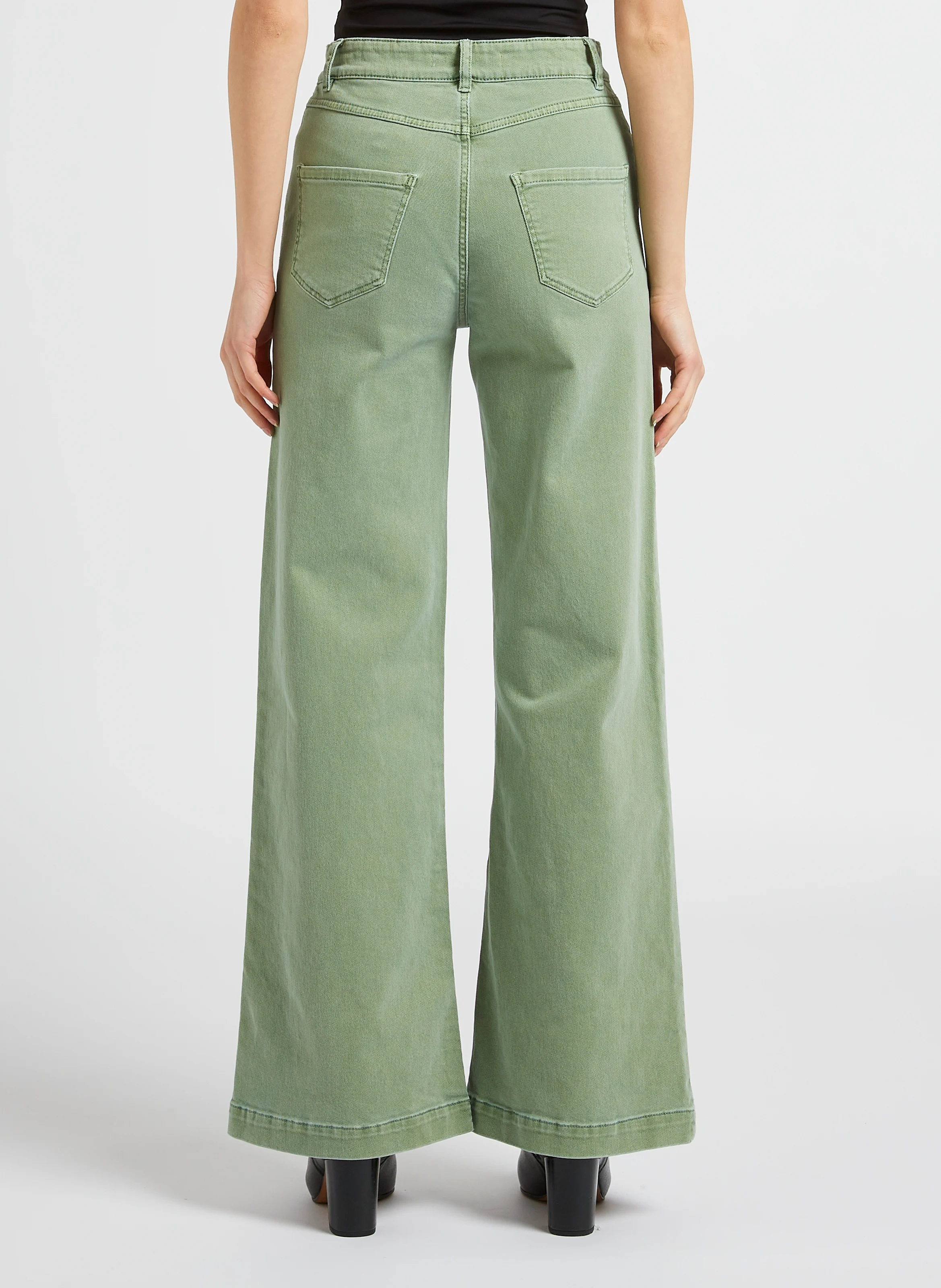 Jean flare taille haute en coton stretch | Vert