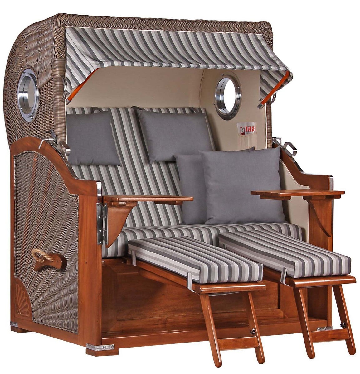 Westerland strandstoel, mahonie, patrijspoort, PE grijs design 545