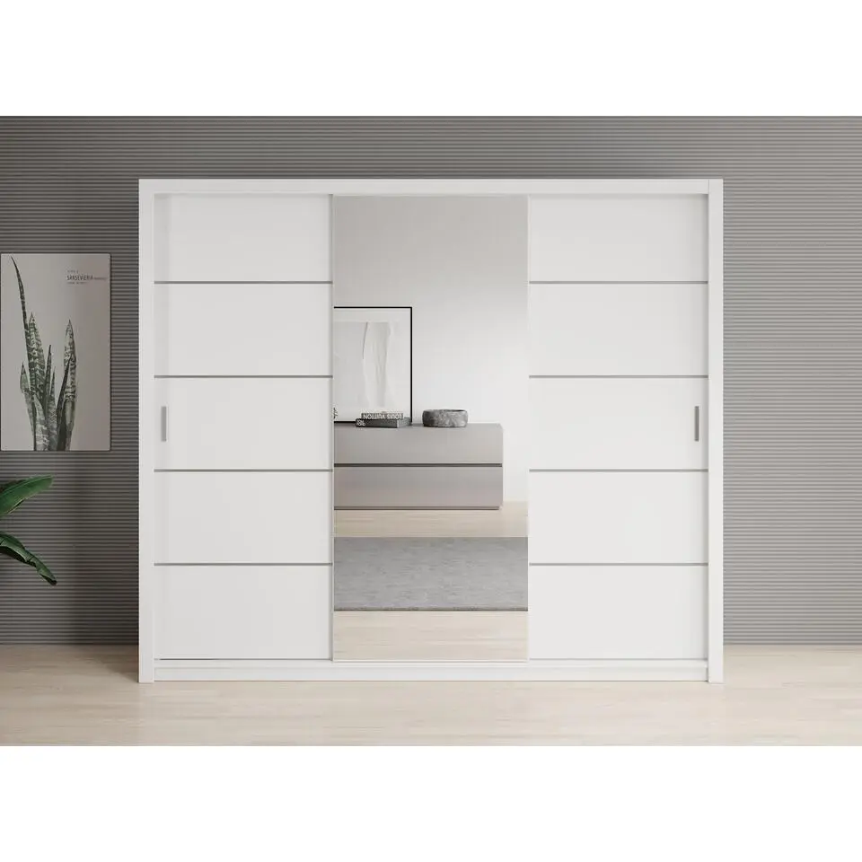 Meubella - Kledingkast Blake - Wit - 250 cm - Met spiegel