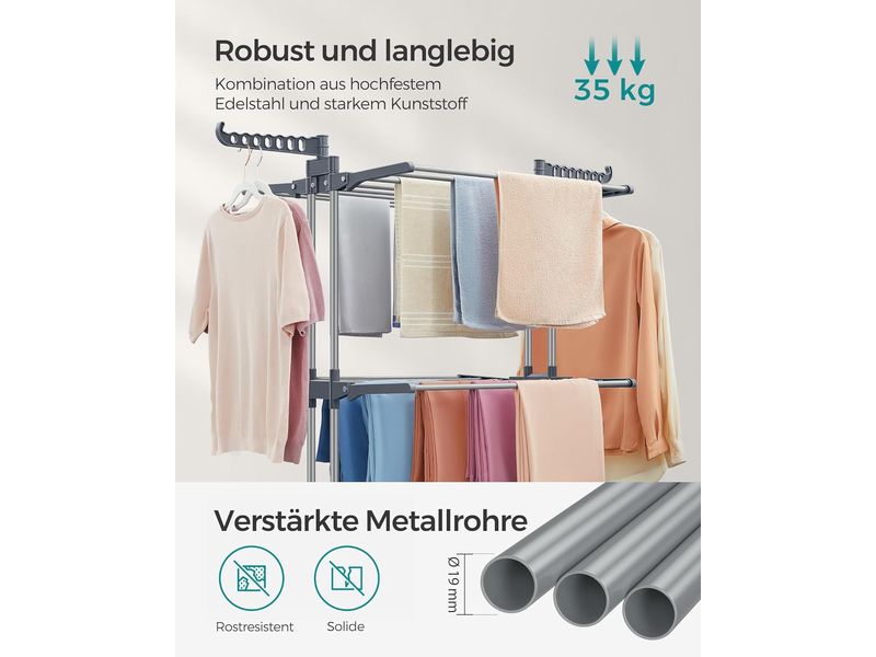 Songmics Turmtrockner 126.6 x 64.2 x 169.2 cm Wäscheständer mit 4 Ebenen