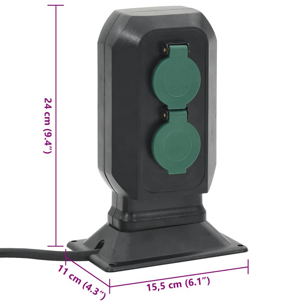 vidaXL Tuinstopcontactsplitter met sokkel, 2 stopcontacten, zwart en groen