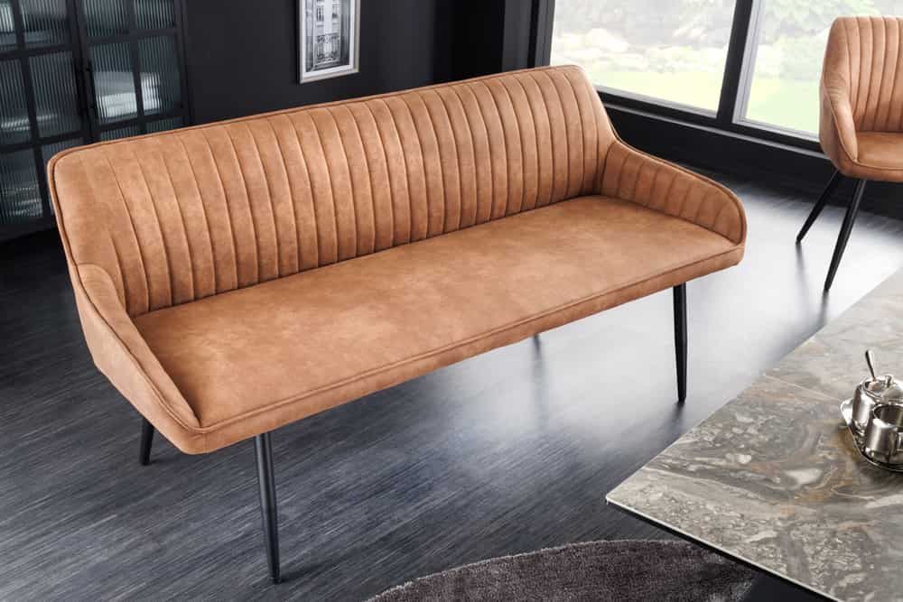 Design Sitzbank TURIN 160cm braun schwarz Metallbeine mit Armlehne