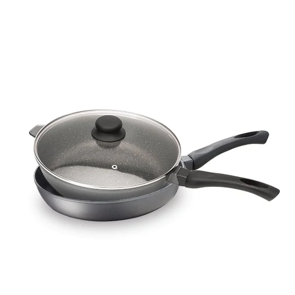 Lot 1 Poêle + 1 Sauteuse avec couvercle et revêtement Dur comme la pie