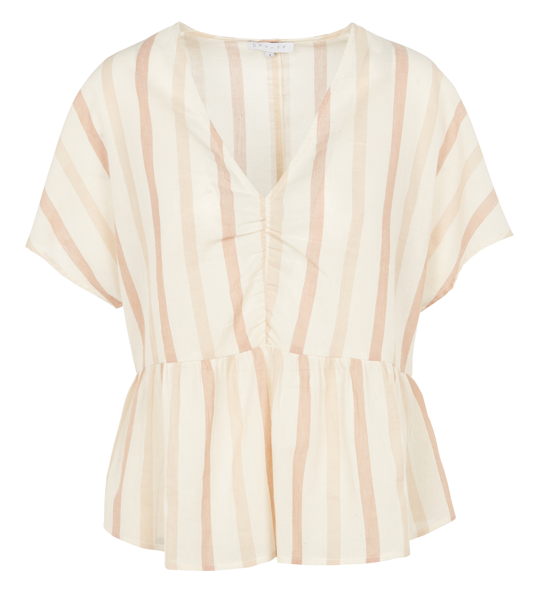 ISELIN - Top col V rayé en coton | Beige