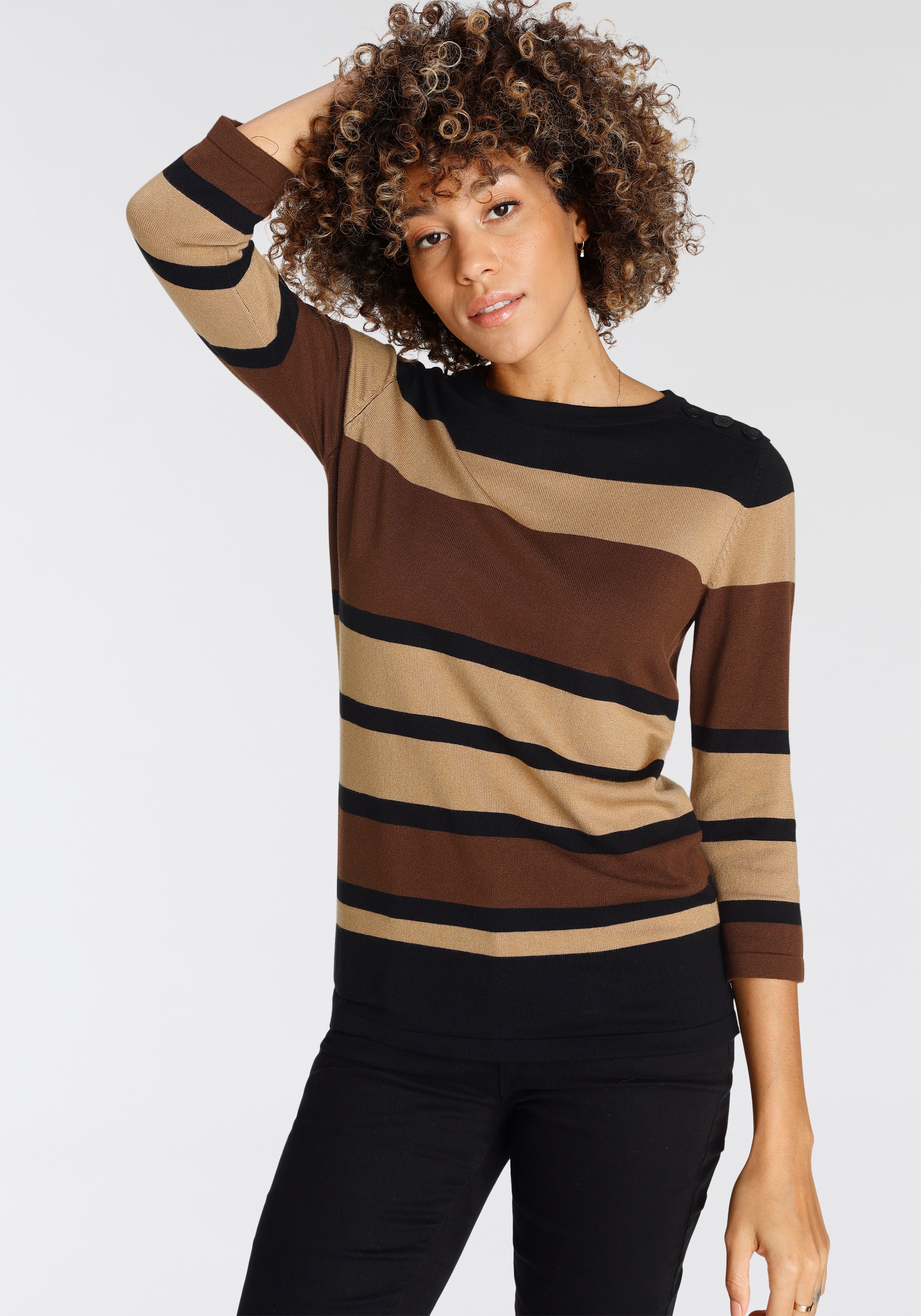 Boysen's 3/4 Arm-Pullover , im modischen Streifen-Design mit Zierknopfleiste