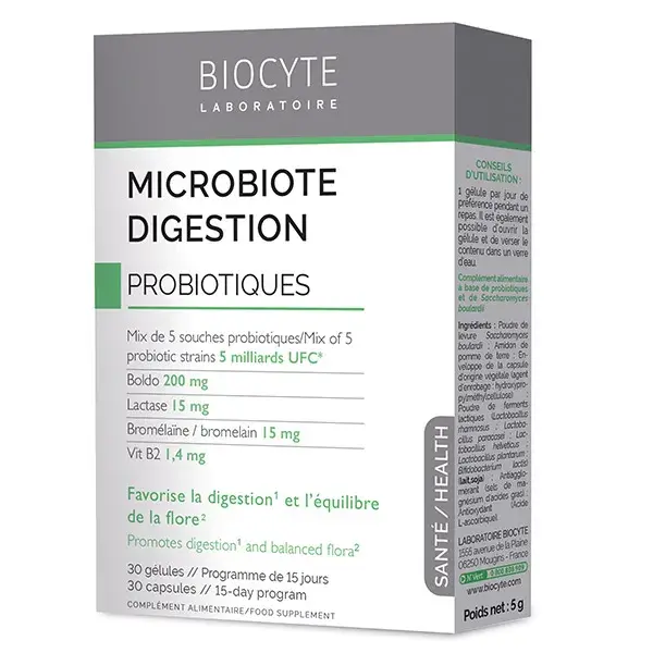 Probióticos para a saúde dos biócitos, microbiota e digestão - 30 cápsulas vegetais