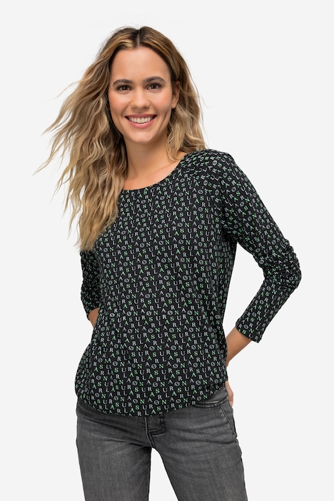 T-Shirt, allover Print, Rundhals, Langarm, OEKO-TEX
