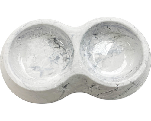 Savic Delice Double Marble Dubbele Voer- en Drinkbak, Antislip, 2 x ca. 0,2 l, ca. 26 x 15 x 4,5 cm, marmerkleurig