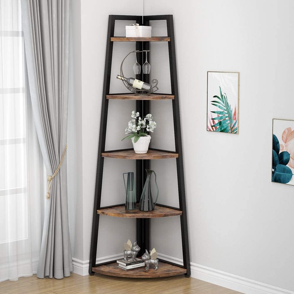 Tribesigns Eckregal 5 Etagen, 176cm hoher Bücherregal, Eckregal Stehend Mehrzweck -Eckständer Display Rack, Pflanzenständer, Eckschrank für Wohnzimmer, Küche, Heimbüro
