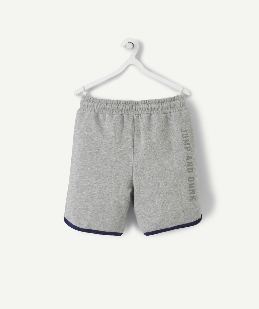 BERMUDA EN COTON GRIS GARÇON AVEC BANDES BLEUES