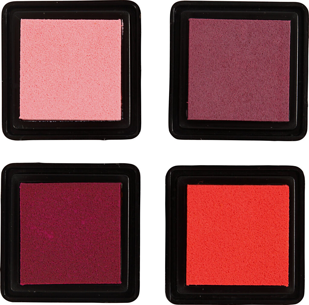 Stempelpude - H 2 CM - Str. 3,5X3,5 CM - Fersken - Pink - Lys Rosa - Mørk Rosa - 4 Stk