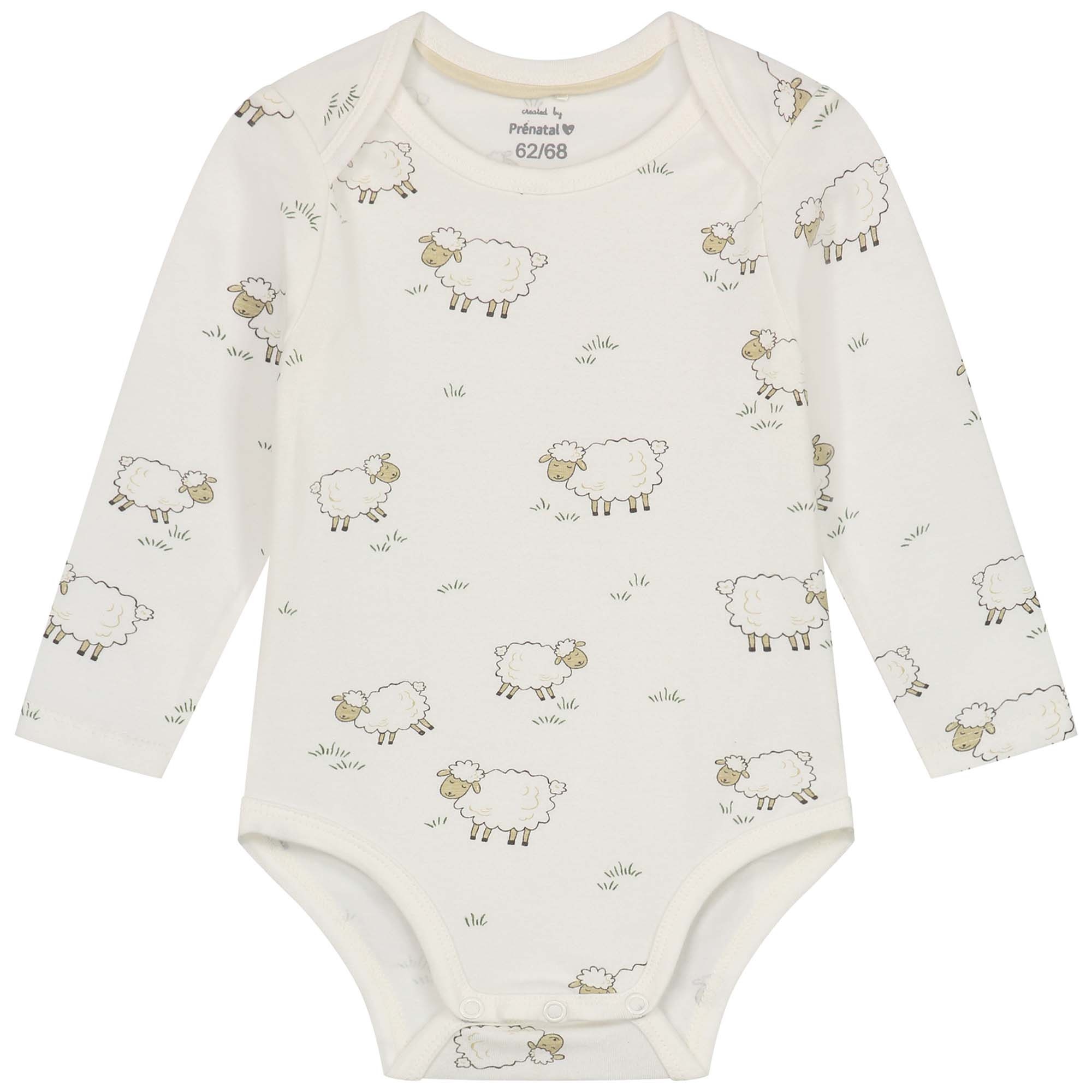 Prénatal romper Schapen lange mouwen all over print wit