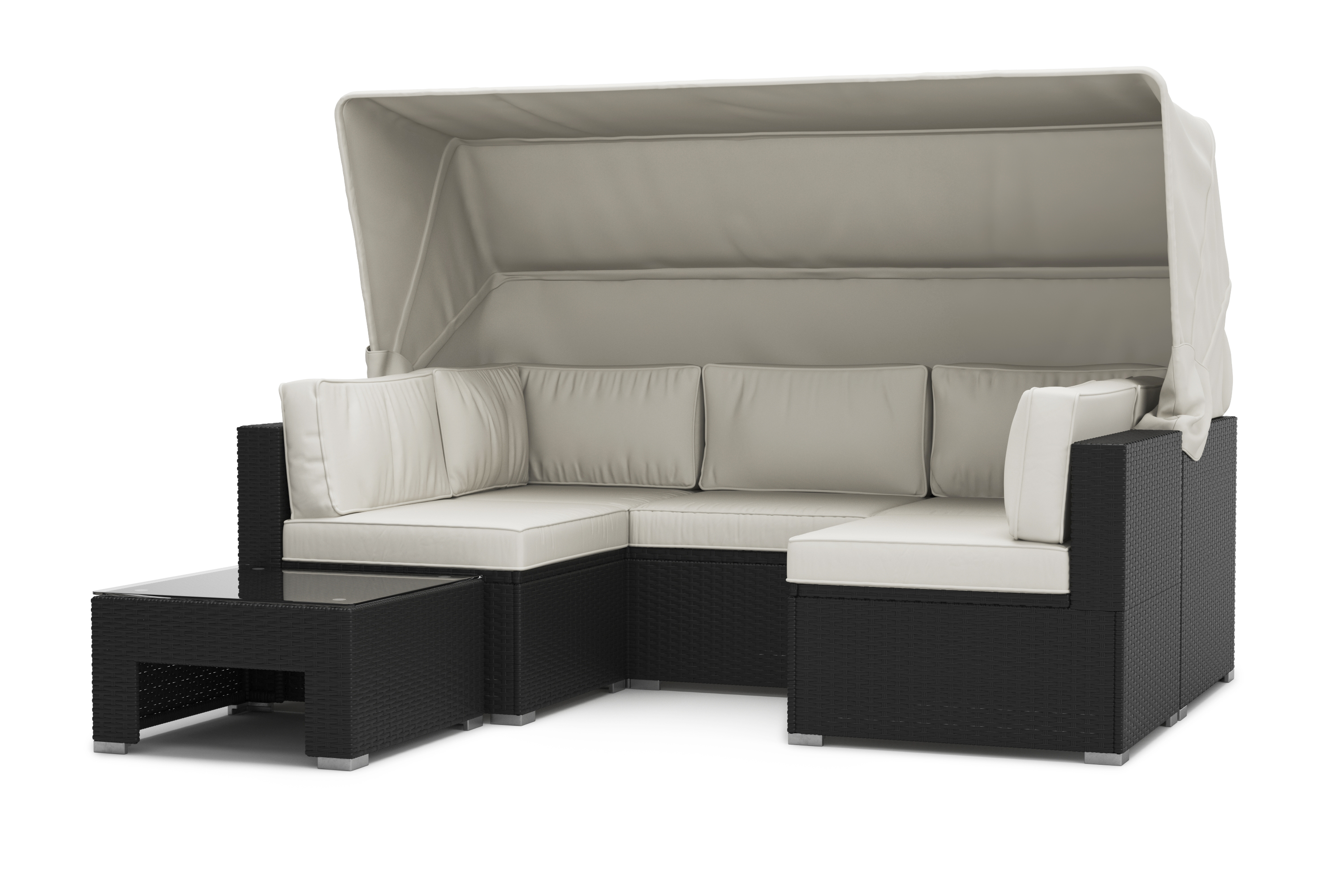 Rattanlounge COMO schwarz/weiss