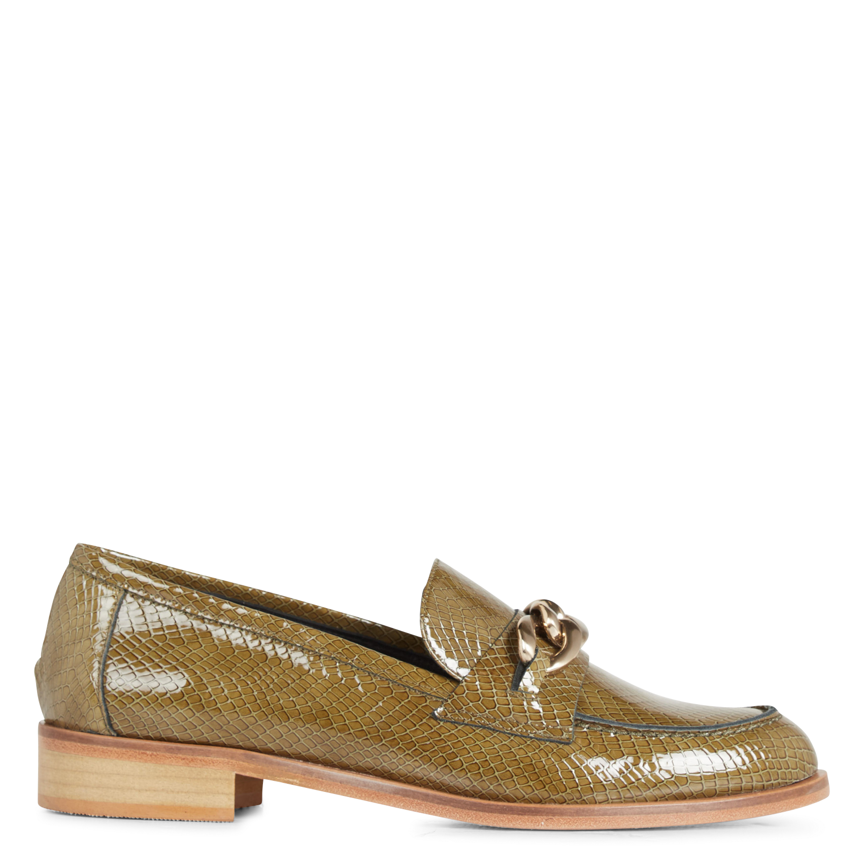 NAILY - Mocassins petits talons avec chaîne en cuir | Vert