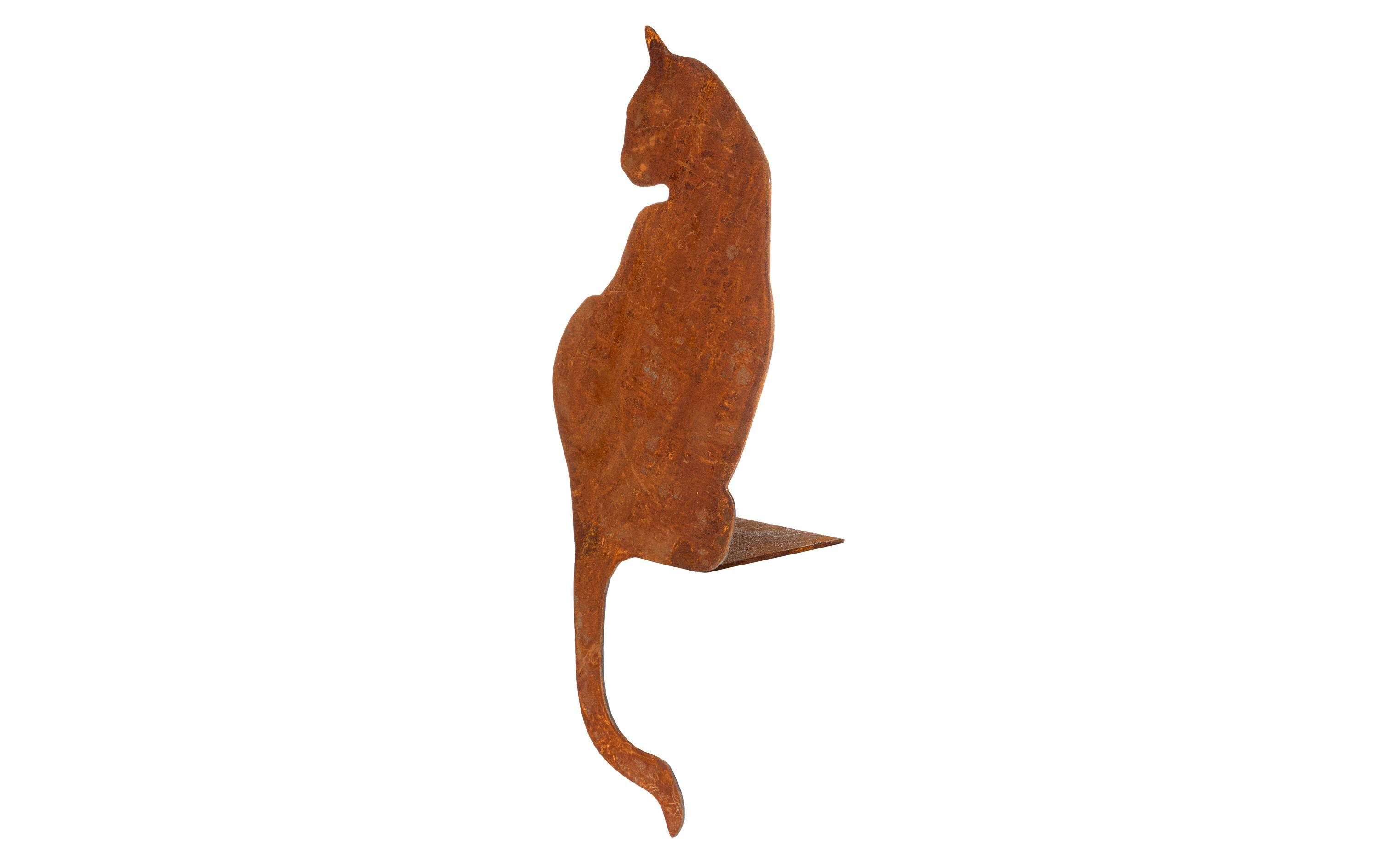 Dekofigur Katze auf Platte, von hintenGartendeko aus Rost