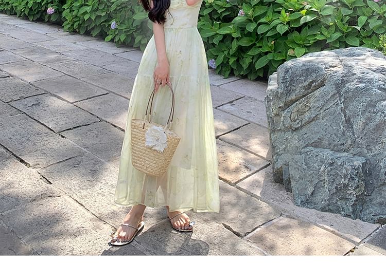 Morning Glory - Maxi A-lijn jurk met spaghettibandjes en print
