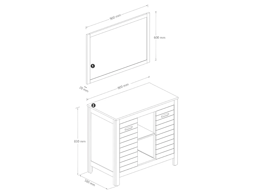 Meuble de salle de bain en bois d'acacia avec simple vasque et miroir - 90 cm - PULUKAN