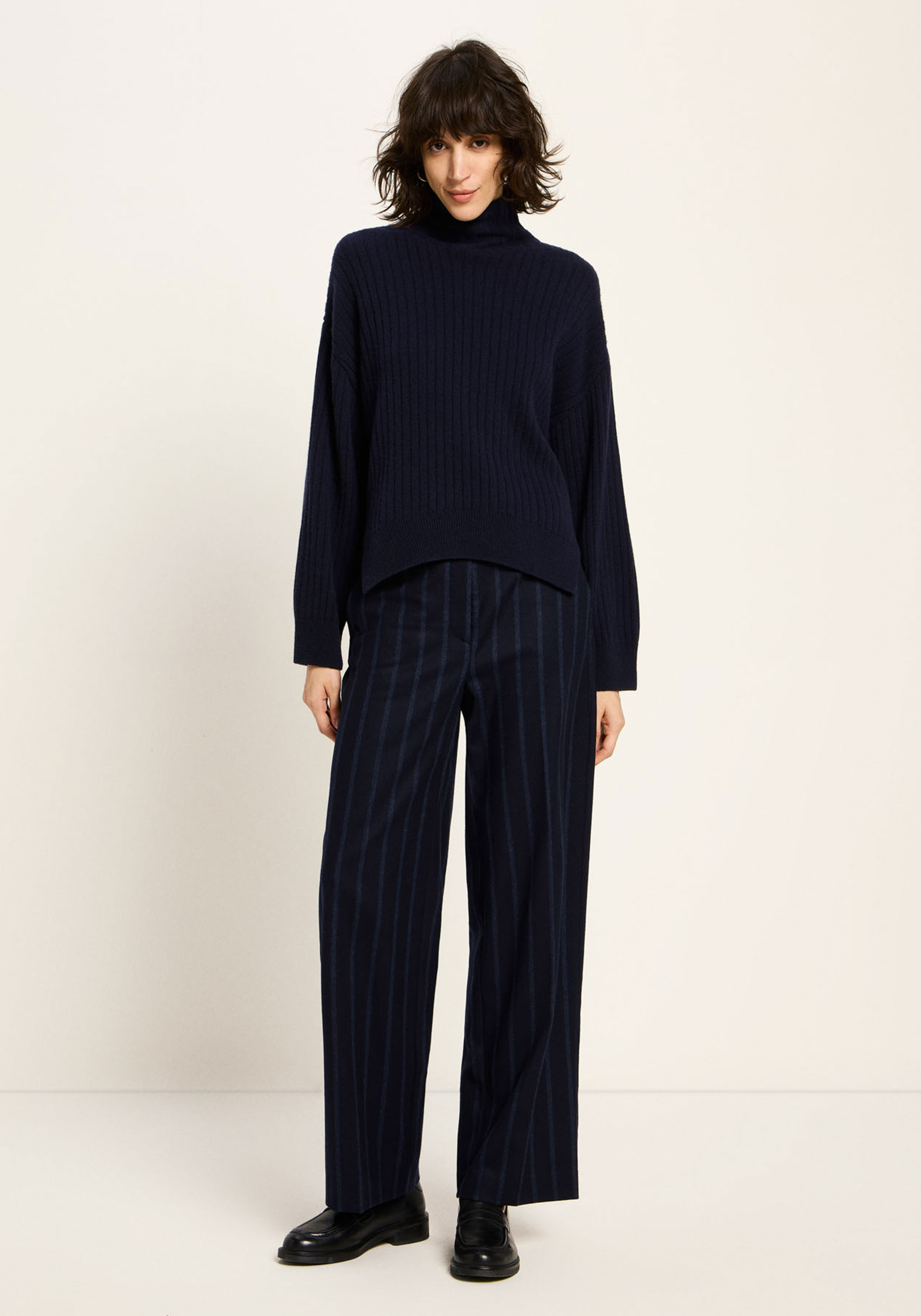 Lanius Rippenpullover Wolle Midnight