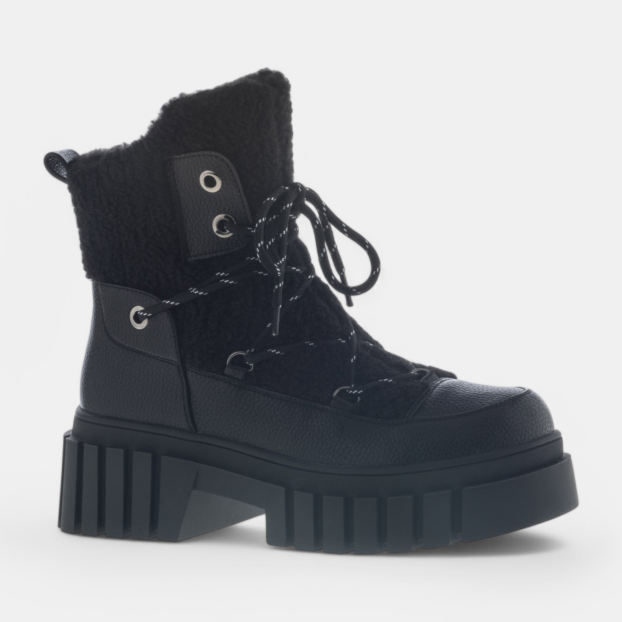 Bottines à lacets à talon compensé Femme noir