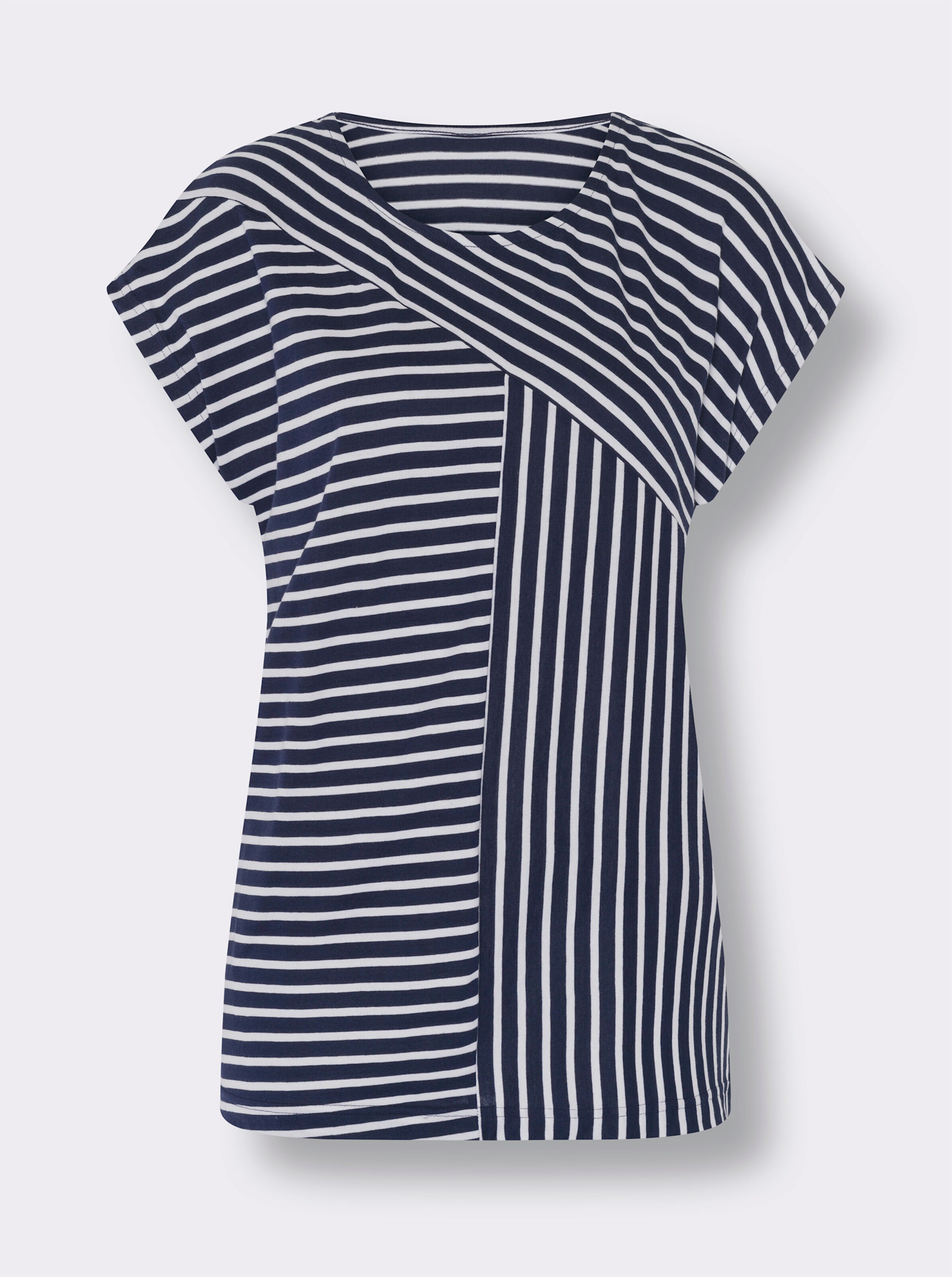 Rundhalsshirt mit garngefärbtem Streifen-Muster