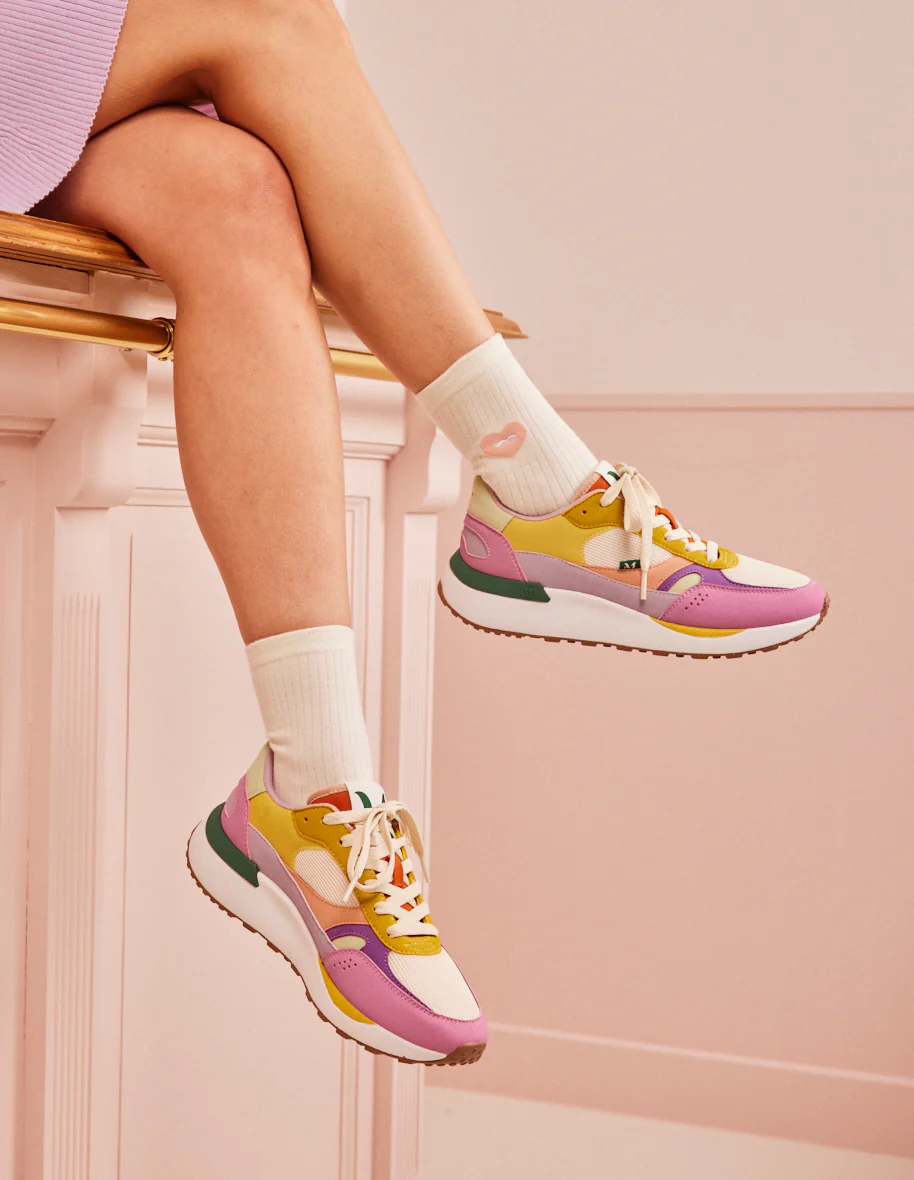 Baskets basses Anaelle - Suède vegan et mesh rose violet ecru