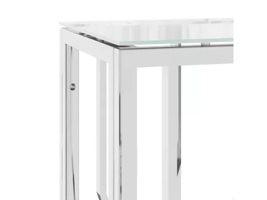 Table console 70x30x70 acier inoxydable et verre