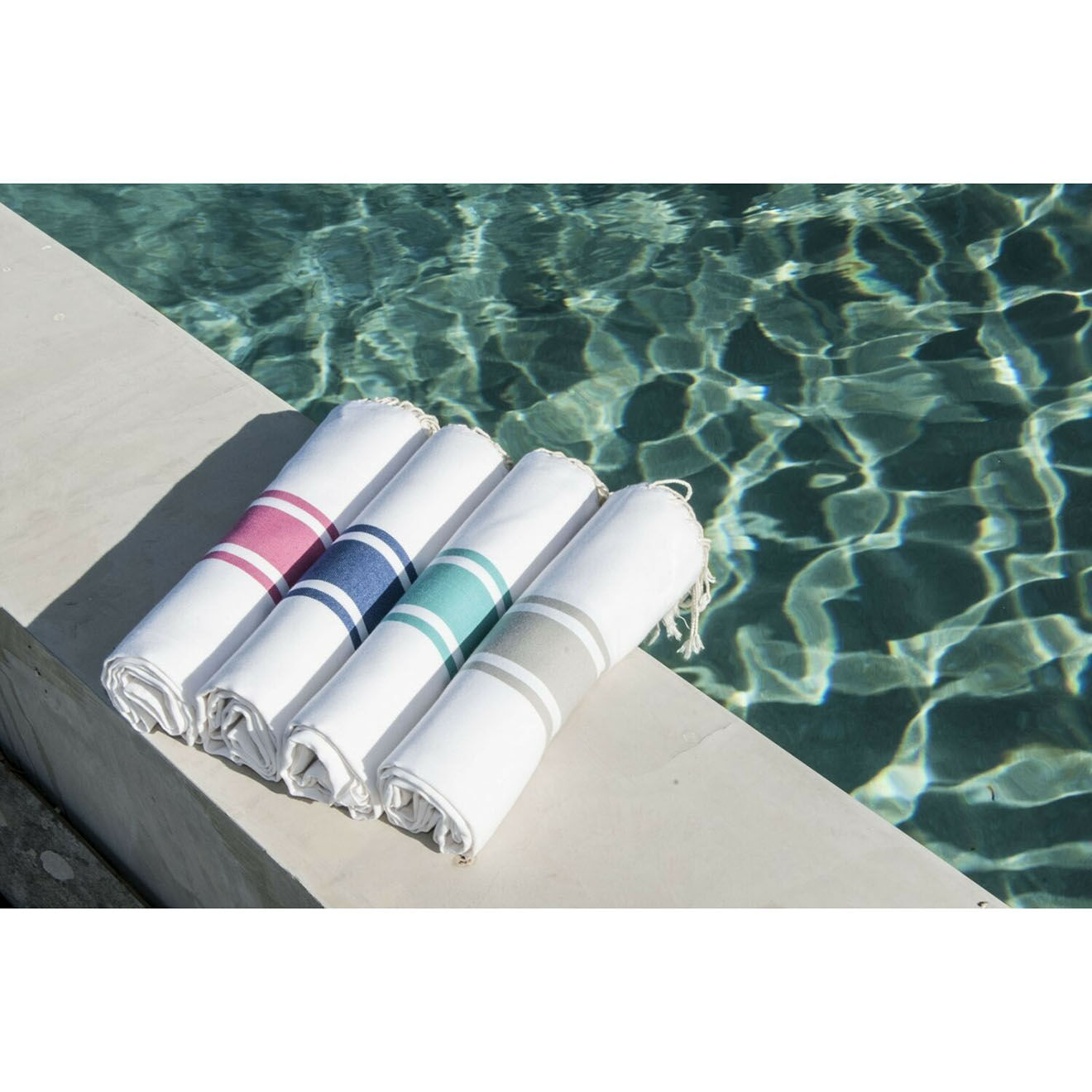 Febronie Fouta Traditionelle St Tropez blanc/turquoise - 100x200 cm
